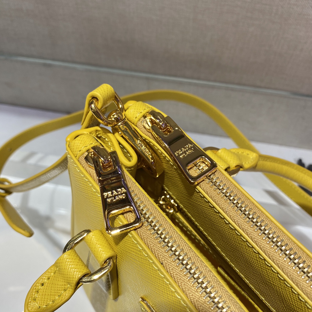 Prada Mini Galleria Saffiano Leather Bag Tote Shoulder Bag Yellow 1BA906